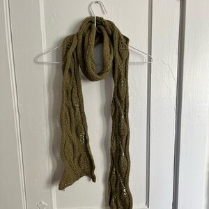 Hand knit wool scarf with leaves